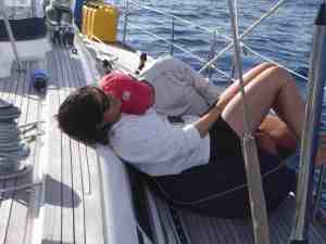 Jackie and Matt cuddling off the coast of Southern Spain